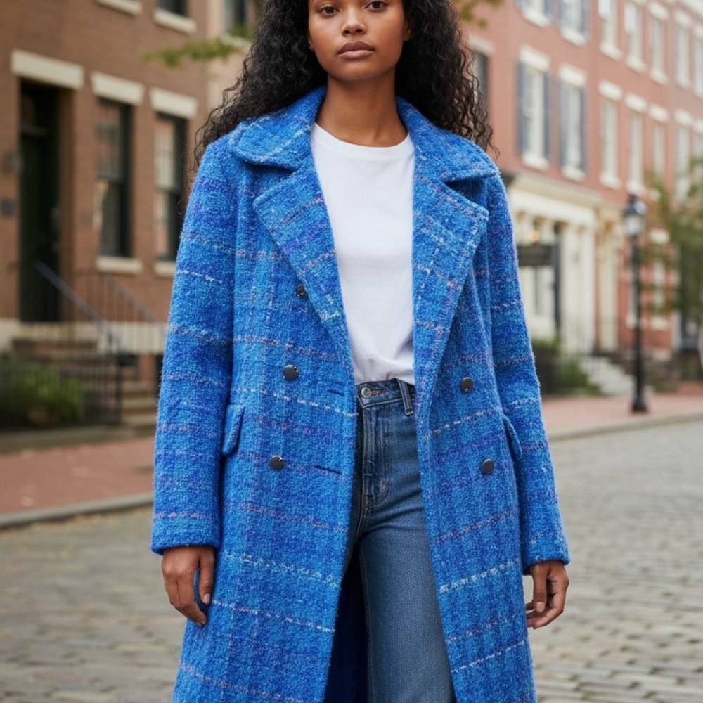Vintage Women's Blue Double-Breasted Coat